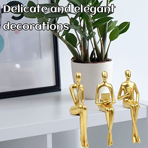 Kilarero 3Pcs Gold Decor Sitting Thinker Statue Abstract Sculpture, Bookshelf Decor Accents Resin Collectible Figurines For Home Office Living Room Table Desktop Decor(Gold) #TOP5