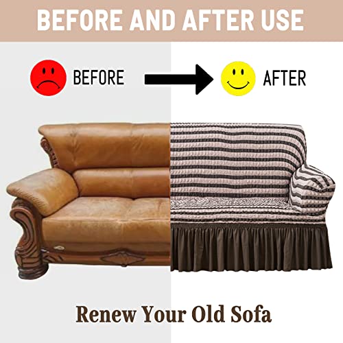 Jeloris Stretch Loveseat Slipcover Easy Fitted Sofa Couch Cover With Skirt, Durable Washable Universal High Elastic Furniture Protector For Kids, Pets (Medium, Striped Brown) #TOP3