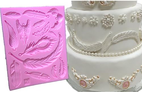 Feather Mold, Pink Silicone 3D Wing Molds for DIY Sugar Craft, Candy, Fondant, Pudding, Soap, Chocolate, Ice Cube, Cake Cupcake Decoration, Polymer Clay, 4 Different Patterns by CSPRING