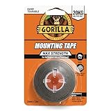 Gorilla Max Strength Indoor Mounting Tape, 25mm x 1.5m – Heavy-Duty Double-Sided Tape for Permanent Bonds | Hand Tearable & Mesh Reinforced for Strength