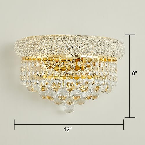 Image of 2-Lights Empire Crystal Wall Sconce Light for Living Room Dining Room Bathroom Vanity Mirrors Hallway Bedroom Closet Stairway (Gold)