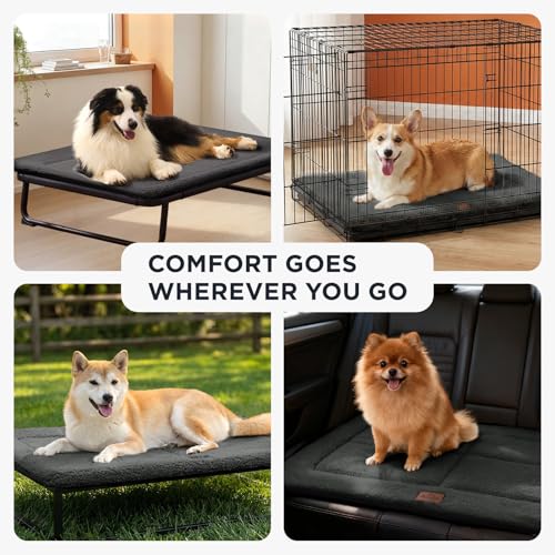 Joydeco Hundematte 89x58cm - Reversibles waschbares Hundebett mit weichem Fleece, Flache Unterlage für Hundebox & Käfig - Für große, mittelgroße & kleine Hunde- Dunkelgrau