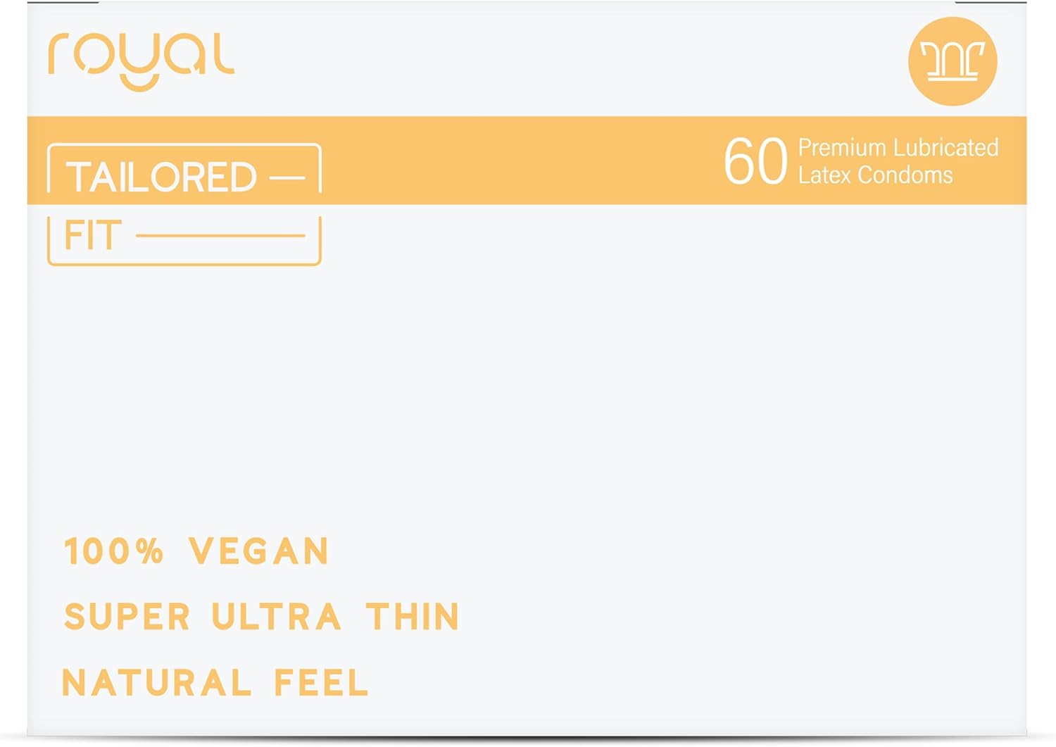 Royal Tailored Fit Ultra Thin Vegan Condoms Bulk Pack - Premium Lubricated Condom for Men - Unflavored Lubricant, Organic Latex Rubber - Odorless, Snug, Natural Feel - Safe & Durable - 60 Count