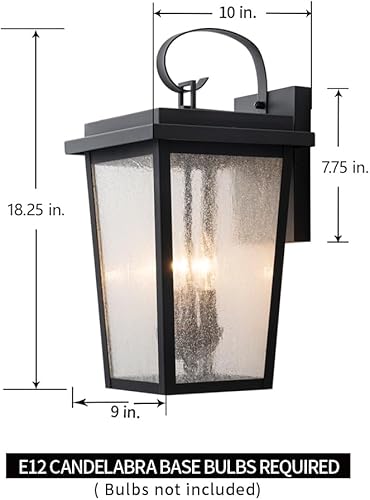 Miniatura 8 de Aplique de pared grande para exteriores, accesorios de luces exteriores negro mate para casa, porche exterior impermeable  farol de patio con vidrio