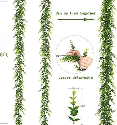 Image of VRB Dec Fake Vines Fake Ivy Leaves Artificial Ivy, Ivy Garland Greenery Vines for Bedroom Decor Aesthetic Silk Ivy Vines for Room Wall Home Decoration (Euclyptus Garland (Pack of 2 Pcs))