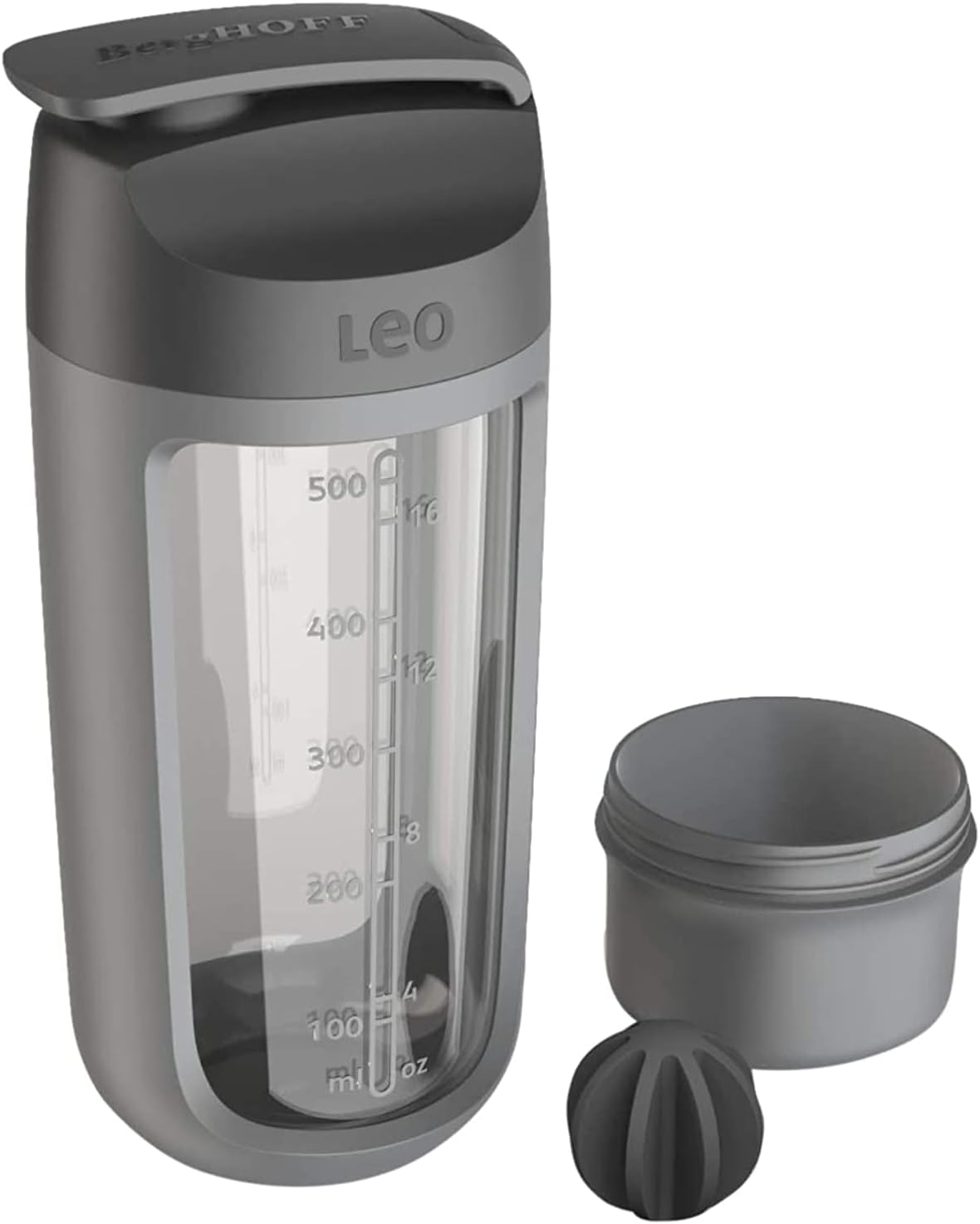 LEO Tritan Plastic Shaker Botte, BPA-free, Integrated Protein Powder Compartment, Screw-on Lid, Flip Cap, Silicone Mixing Ball, Leakproof, Gym Accessories, Dishwasher safe