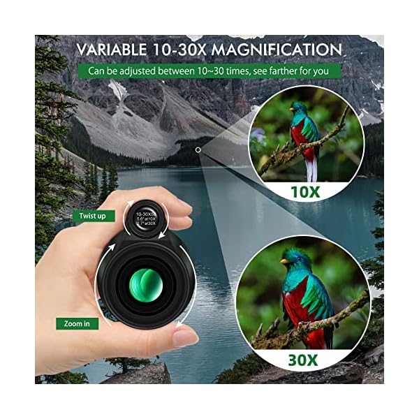 Anruzon 10-30x50 HD Monokular Teleskop, Monokular Fernrohr Erwachsene mit Smartphone-Halter und Upgrade-Stativ, BAK4… – Bild 5