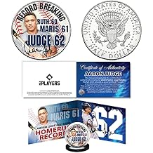 Aaron Judge Officially Licensed Single Season 62 Home Run Record Genuine Legal Tender JFK Kennedy Half Dollar U.S. Coin with Panoramic Display Certificate