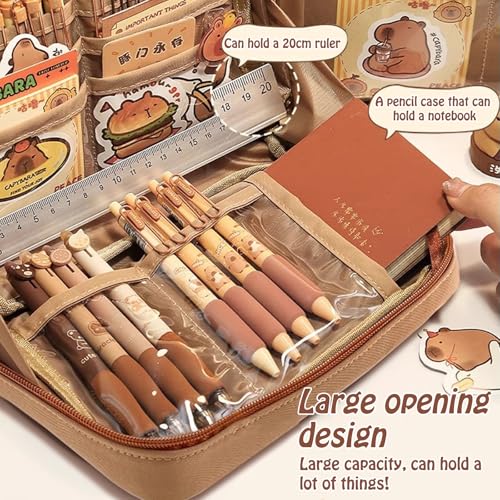Capybara Stifte 51 Stück Capybara Federmäppchen Capybara Mäppchen Capybara Schreibwaren Set Enthält Stifte Clips Lineale Usw Federmäppchen Geeignet für Büro Schule Kinder Studenten Schreibwaren