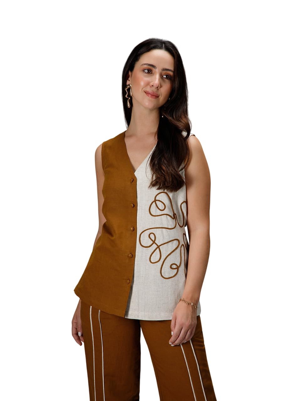 b77 HAZELNUT - Waistcoat Top with Cord Embroidery-picture-36