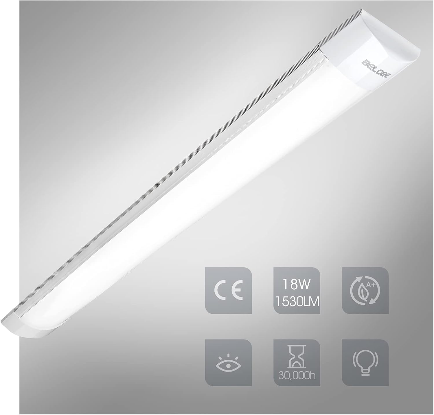 Beloee Led Balk 60CM 18W Koud Wit 6500K LED-lamp voor garage, kelder ...