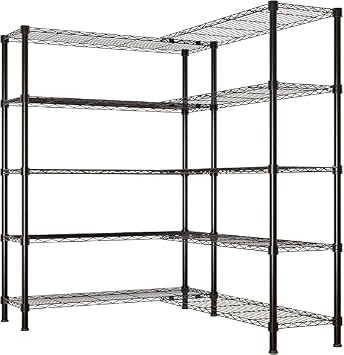 5 Tier Storage Shelves Standing Shelf Units NSF Wire Garage Organizer Heavy Duty Garage Shelving Unit L Shaped Clothes Rack for Corner Laundry Bathroom Kitchen Pantry Closet