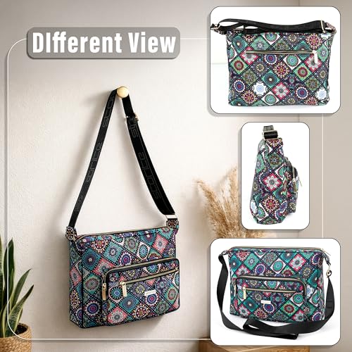 Image of Storite Women's Printed Crossbody Sling Bag | Multi Pocket Lightweight Shoulder Bag | Adjustable Strap Travel Messenger Bag | Boho Design Casual Everyday Purse