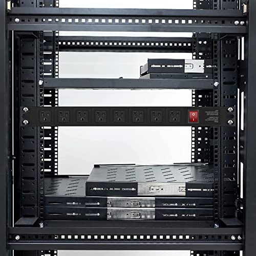 8 Outlet Metal Power Strip, Wide Spaced Power Strip Surge Protector, 1U Rack Mount Power Strip For Network Server Racks, 6Ft Extension Cord, Etl Listed, Black #TOP2