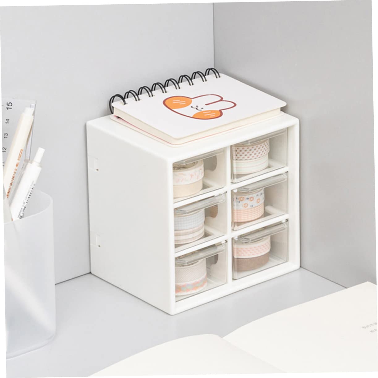 Ciieeo 2pezzi Scatola Organizzatrice Da Scrivania Plastica Con Scomparti Multipli Portaoggetti Per Cancelleria e Cosmetici Design Trasparente e Resistente Per Ufficio e Casa Bianco