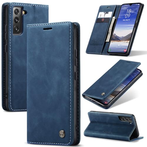 Azororo Handyhülle für Samsung Galaxy S21 Plus 5G Hülle Premium Lederhülle Flip Case Magnet Tascher Kartenfach Standfunktion Klapphülle Schutzhülle für Samsung Galaxy S21 Plus Blau