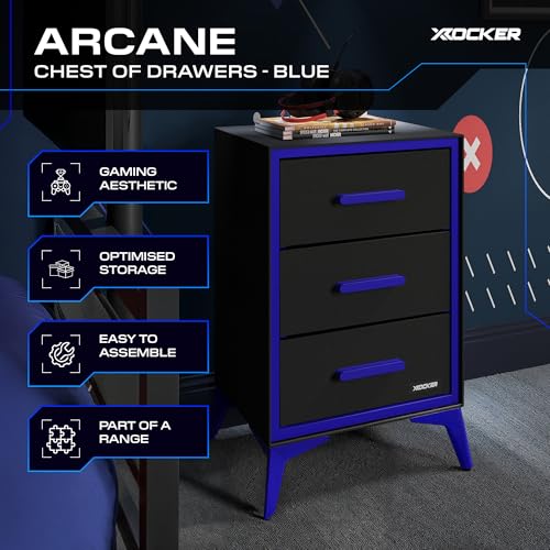 Cómoda de lona con 3 cajones de tela X-Rocker Arcane negro y azul para sala de estar 4