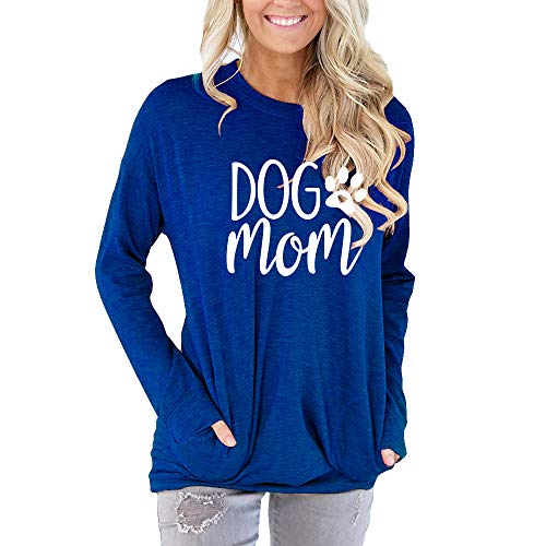 shifeier Dog Mom T Shirt Women's Casual Letter Print Long Sleeve Tops Tee Blouse Dog Lover Gifts T Shirt