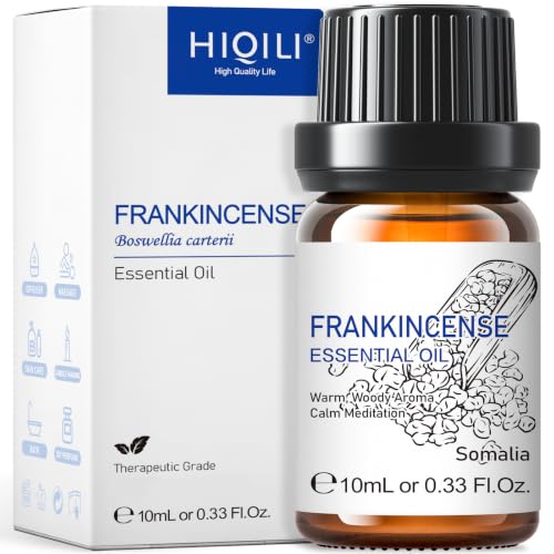 Image of HIQILI 0.33 Fl Oz Frankincense Essential Oil, Relaxing, Skin Care, Camp Atmosphere Creation, Can be Added to Body Lotions, Creams, Aromatherapy Use - 10ml | Mix with Face Cream to Boosts Skin Texture, Relaxes Knee, Feet, Shoulder, and Waist during Spa & Sauna - 10mL / 0.33 fl oz