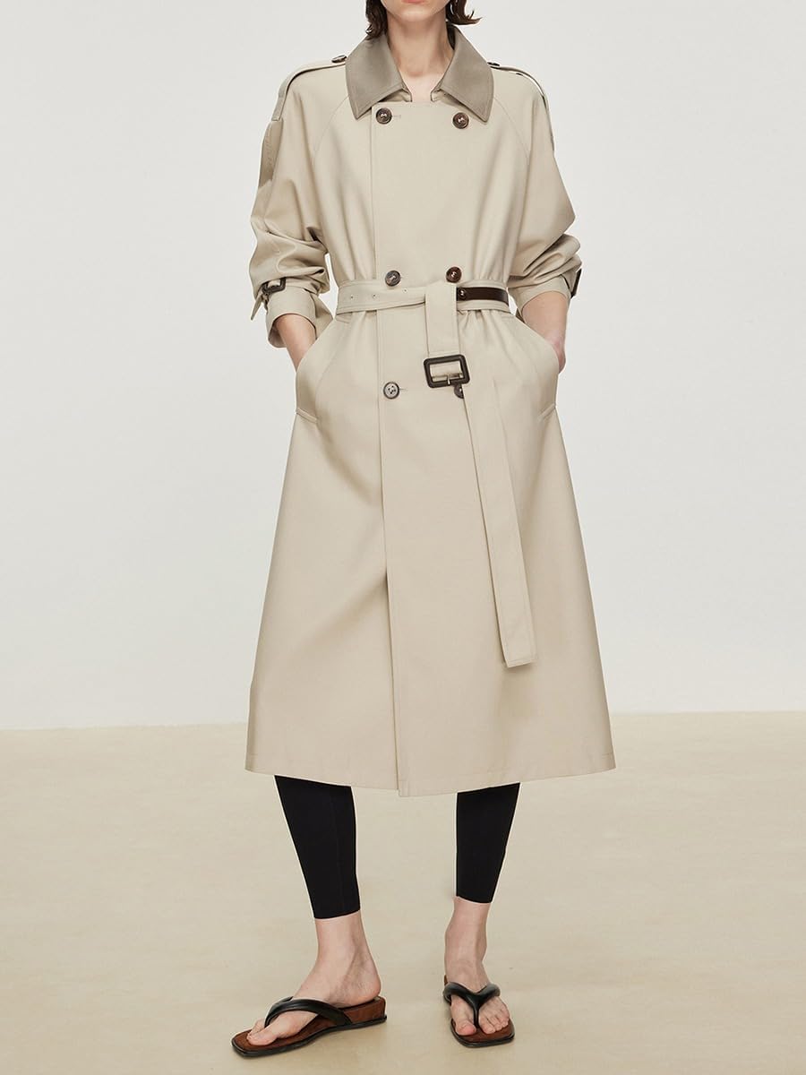HSQIBAOER Women's Overcoats Long Trench Coat Spring Fall British Style Jacket for Women