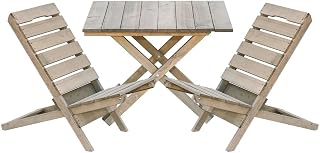 ITA Conjunto de Muebles de Jardín - 1x Mesa + 2X Sillas Plegables - Resistente a la Intemperie, Madera Natural
