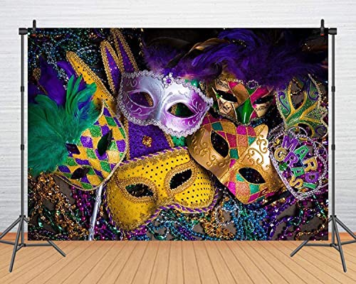 10X8FT Mardi Gras Theme Photography Backdrop Masquerade Backgrounds Birthday Dancing Party Photo Booth for Wedding Bachelorette Party Decorations Banner