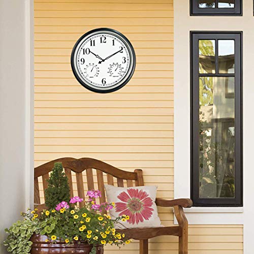 Rsobl 16 Inch Large Indoor Outdoor Wall Clock,Waterproof Non-Ticking Clock With Thermometer And Hygrometer Combo,Battery Operated Clock Wall Decorative- Silver #TOP4