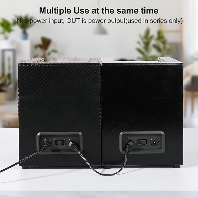 Image of Double Automatic Watch Winder Box, Automatic Watch Display Storage Rotation Wristwatch Box with 2 Slots-Black (CARBON)
