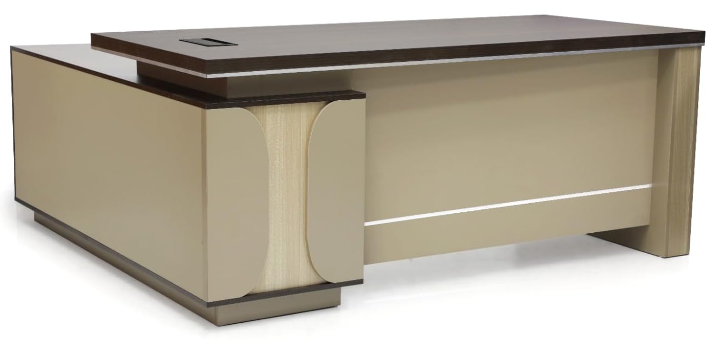 Executive Wooden L shape office Desk Table with 3 Lockable Drawers Attractive Design, Manager Executive Desk Desktop Computer Table (Coffee Grey Color 180CM)