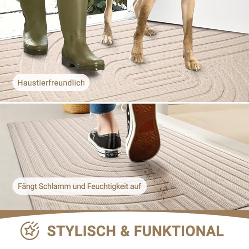Tuocal Fußmatte 40x60cm, rutschfeste Maschinenwaschbare Schmutzfangmatte, Teppich Wohnzimmer Innen und Außen Türmatte, Wasserdicht Fussmatte für Eingang, Flur, Haustür