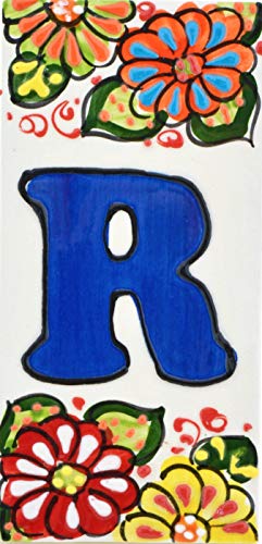 Letreros con numeros y letras en azulejo de ceramica hechos y pintados a mano, para placas con nombres, direcciones y señaléctica. Texto personalizable. Diseño JARDIN 14,5 cm x 7 cm. (LETRA 