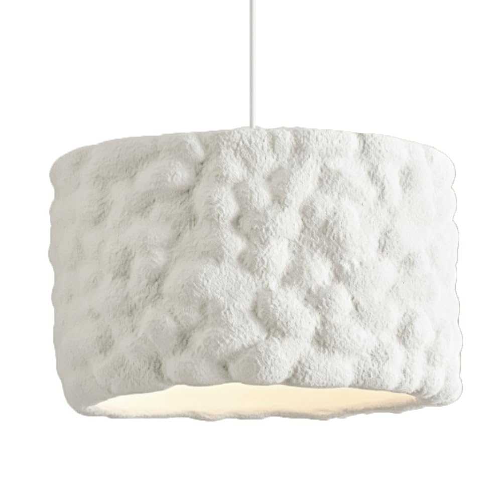 ESIYUVO White Smooth Bell Cylinder Pendant Light Fixture Nordic Minimalist Handmade Hanging Lamp Adjustable Suspension Single Light Chandelier for Bedroom Kitchen Island Hallway Entryway Dining Room