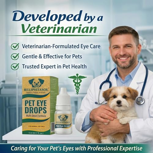 Pet Eye Drops – Vet-Formulated Dog Eye Infection Inflamation Treatment, Allergy Relief, Dry Eyes & Red Eye, Tear Stain Remover for Dogs, Cats, Cattle, Sheep, Horses – 5 mL 0.17 fl oz (1 Bottle)