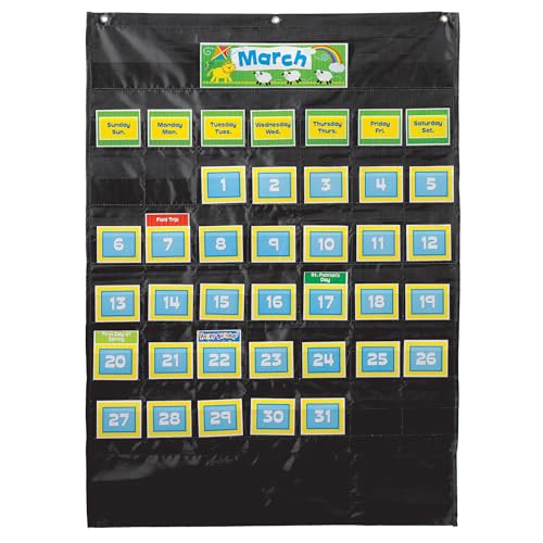 Carson Dellosa Black Deluxe Calendar Pocket Chart, 25