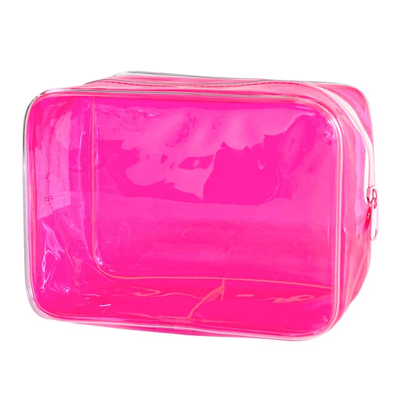 Neon Hot Pink Pouch Small Makeup Bag, 7"x2.3"x4.7" Size TSA Approved Toiletry Bag, Transparent Travel Bags for Toiletries, Cosmetic Bag for Women and