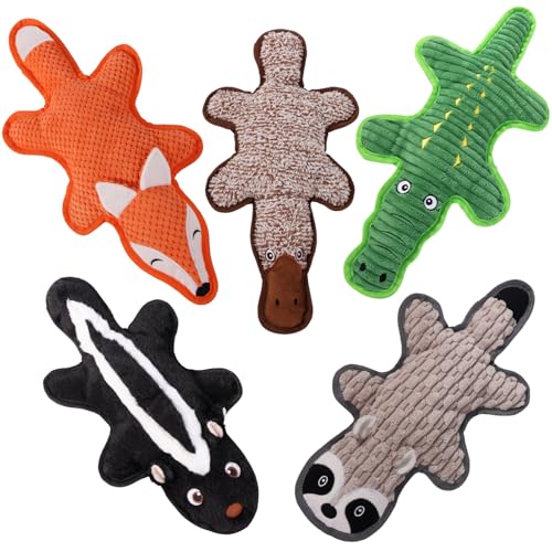 Eneston 5 Pack No Stuffing Squeaky Dog Toys for Large Dogs - Interactive Durable Plush Chew Toy with...
