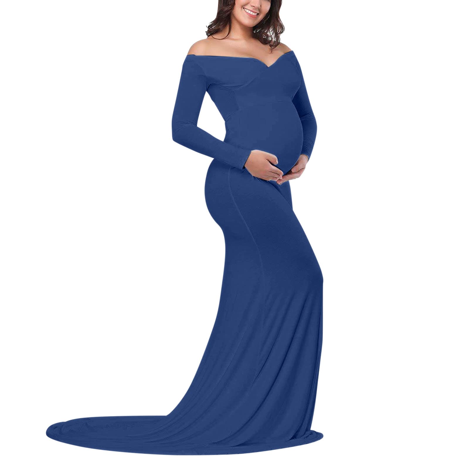Generico Vestiti Premaman Eleganti Estivi per La Fotografia Abito Invernale Girocollo Plissettato Vestito di maternità Gravidanza con Puntelli Elegante e Confortevole Donne in Gravi
