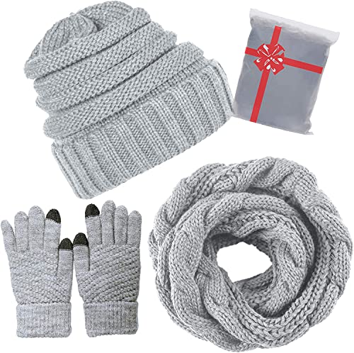 CheChury Cappelli Invernali Donna Cappelli da Donna Invernali Sciarpa Guanti Invernali Guanti Touch Screen Invernali Winter Set Sciarpa 3 Pezzi
