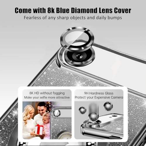 Image of Misscase for iPhone Air Magnetic Glitter Case Compatible with MagSafe,Full Protection Slim Shockproof Case with Camera Lens Protector Plating Bling Cover Case for iPhone 17 Air 6.5 inch Black