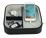 Three Compartment Black Carbon Fiber Catchall Phone Case Coin Tray Valet Tray for Keys, Phone, Jewelry, Valet, Accessories Father's Day Gift