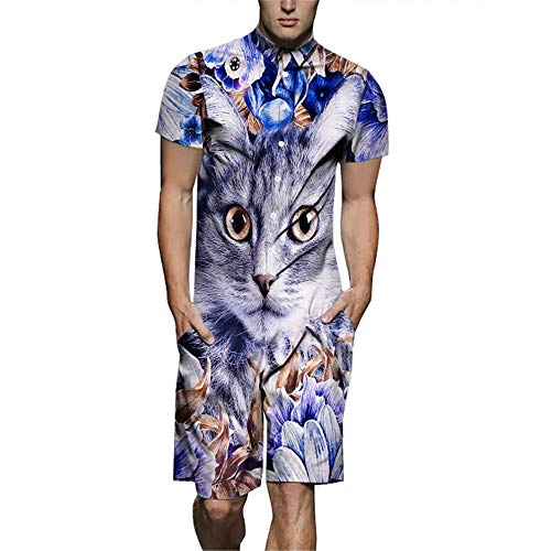 Romper Floral Cat 3D BaronHong Mono Corto de una Pieza con Botones para Hombre