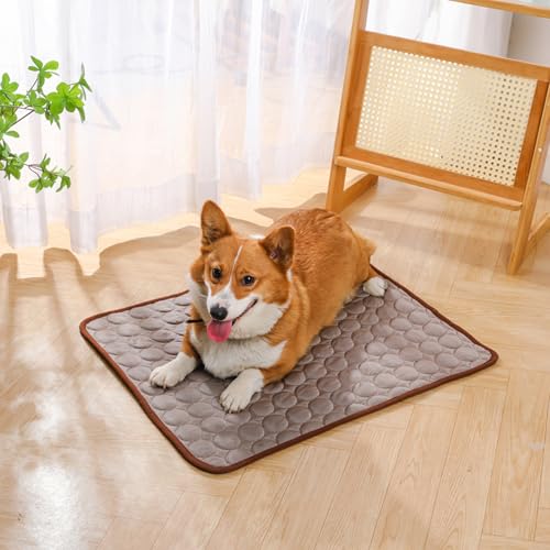 Kühlmatte Katzen und Hunde, 2 Stück 50*40 Kühldecke Hund,Kühldecke Hund Wasserdicht,Kühlmatte für Katzen Abwaschbare,Kühldecke Selbstkühlend,Geeignet für Zuhause,Draußen und Auto(Braun+Dunkelgrau)