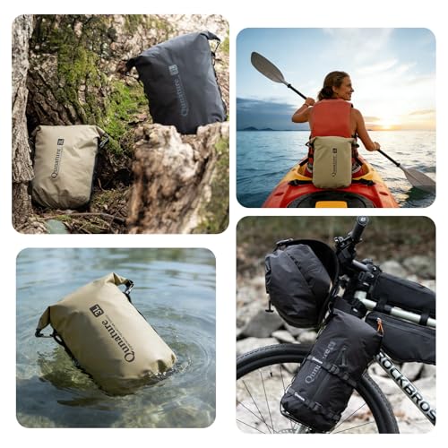 Qunature 12L Sakwa Rowerowa Bikepacking na Kierownicę, Ultralekki Worek z Systemem Kompresji, Uniwersalny Worek do Przechowywania na Kemping i Wędrówki – Khaki M
