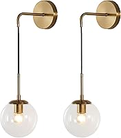 Vista 1 de BOKT Juego de 2 apliques de pared modernos de mediados de siglo con forma de globo de latón cepillado dorado juego de 2 lámparas de pared de bola