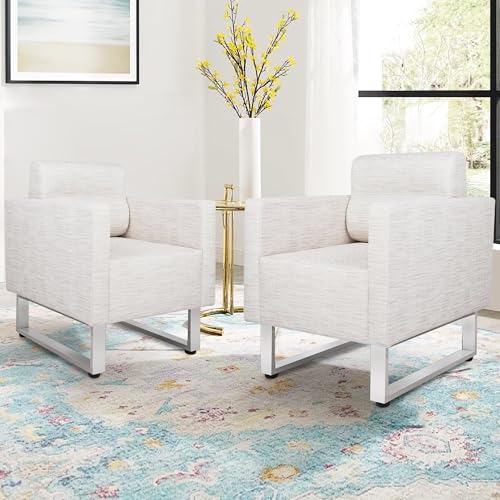 Sillón moderno cuero blanco con estructura acero