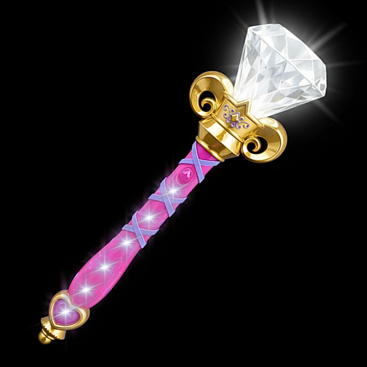 ArtCreativity Multi-Color Spinning Diamond Princess Wand - 14 Tall with LED Diamond and Handle, Batteries Included - Pink Light Up Princess Wand for Little Girls