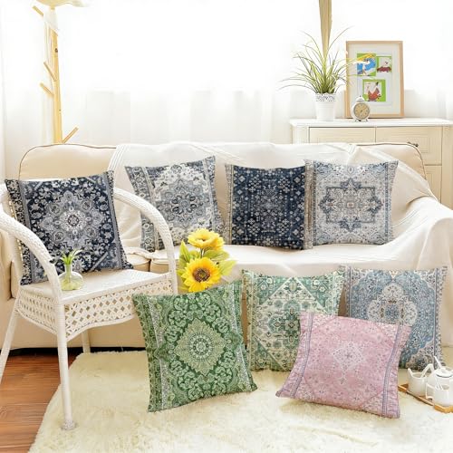 ZSYTZL Boho Throw Pillow Covers 18x18 Inch Set of 2,Linen Pillowcases Bohemia Carpet Printing Pattern Decorative Sofa Living Room Bed Square Pillow Case Cushion Cover-Sapphire Blue by ZSYTZL - Image 7