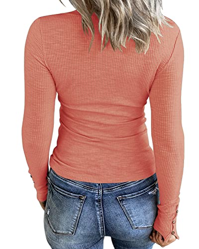 Image of KINLONSAIR Women Long Sleeve Henley Shirts Scoop Neck T-shirt Basic Tops