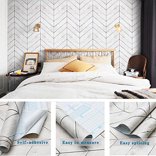 Ciciwind 590In×16.8In Grey White Wallpaper Self-Adhesive Removable Wallpaper Wood Peel And Stick Wallpaper Stripes Vintage Wall Paper For Walls Covering Contact Paper Decoration Home Old Renovation #TOP1