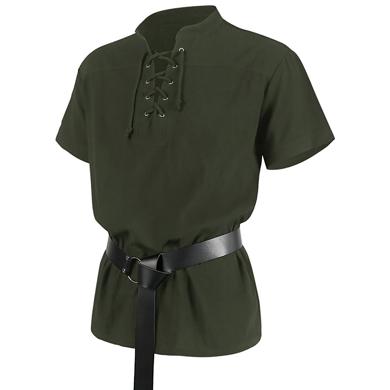 Camisa medieval para hombre con cordones, camisa pirata, túnica vikinga, steampunk, retro, renacentista, gótico, disfraz de Halloween con cinturón